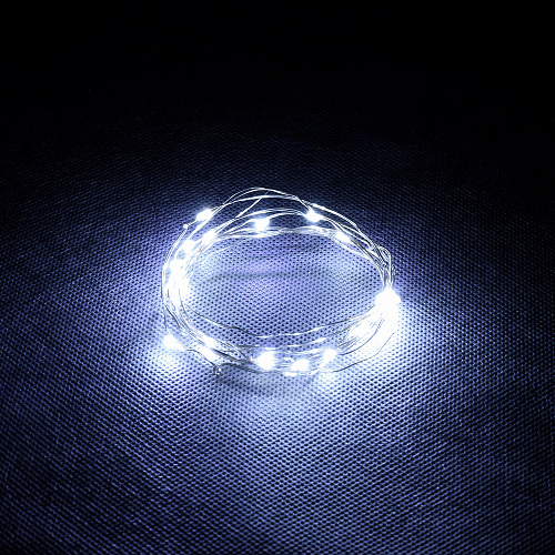 Электрогирлянда "Нить" 20 холодных LED ламп РОСА, серебристый провод, 2 м, на батарейках (не в комплекте), с пультом, дисплей-бокс /200/50. Фото 2