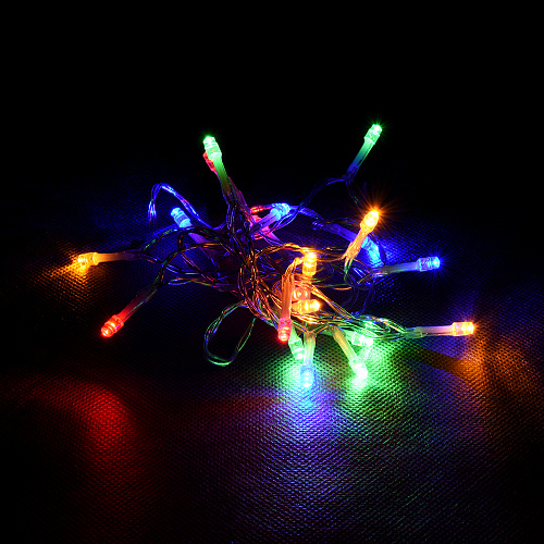 Электрогирлянда "Нить" 20 разноцветных LED ламп, прозрачный провод, 2 м, на батарейках (не входят в комплект), дисплей-бокс /200/50. Фото 2