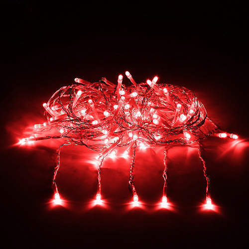 Электрогирлянда "Занавес" 156 красных LED ламп, 12 нитей, контроллер 8 режимов, прозрачный провод, 1,5*1,5 м, 220 v /20. Фото 2