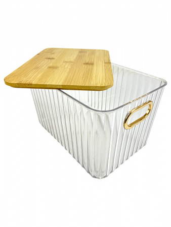 Контейнер для хранения пластиковый с крышкой 26*18.5*16.2, материал:PET +bamboo lid цвет: прозрачный (6506)