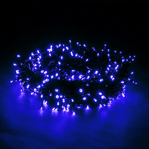 Электрогирлянда "Нить" 100 синих LED ламп, контроллер 8 режимов, зеленый провод, 10 м, 220 v /20. Фото 2