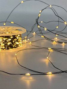 Электрогирлянда "Роса" 500 теплых LED ламп , зеленый провод 50м. Длина провода от вилки до ламп 3 м. Евро вилка