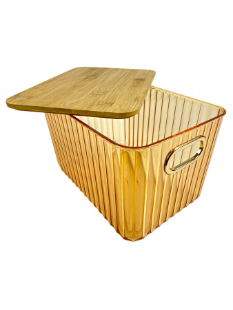 Контейнер для хранения пластиковый с крышкой 26*18.5*16.2, материал:PET +bamboo lid цвет: оранжевый (6506)
