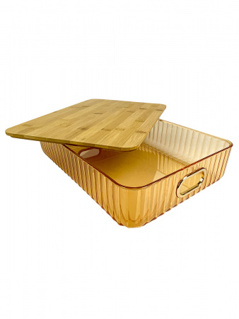 Контейнер для хранения пластиковый с крышкой 36.3*26*8.5, материал:PET +bamboo lid цвет: оранжевый (6507)