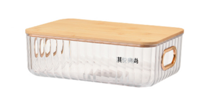 Контейнер для хранения пластиковый с крышкой 26*18.5*8.5, материал:PET +bamboo lid цвет: прозрачный (6505)