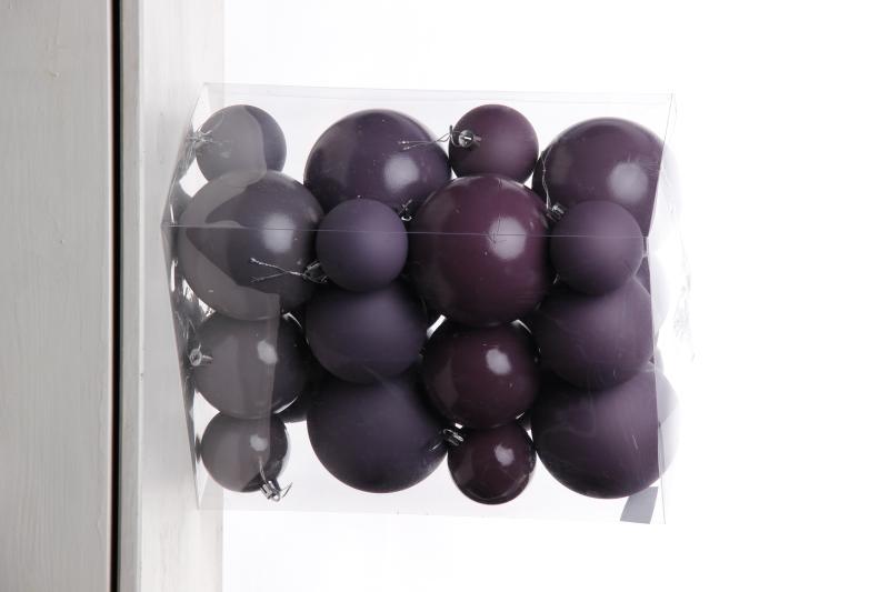 Набор шаров 6, 8, 10 см, пластик, матовый/глянцевый цвет 226/227/228/229, 24шт в ПВХ, РШ