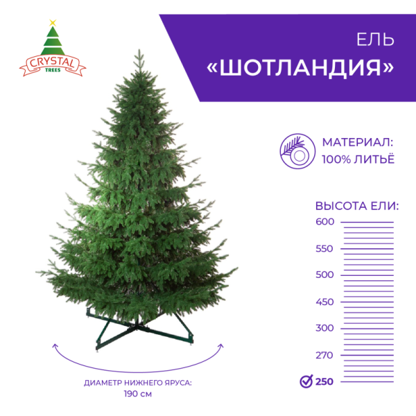 Ель ШОТЛАНДИЯ интерьерная подставка 250 см. Перемаркировка на KP4725