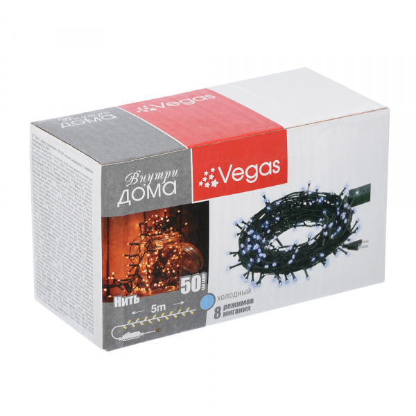 Электрогирлянда "Нить" 50LED ламп, контроллер 8 режимов, зеленый провод, 5 м, 220 v /20