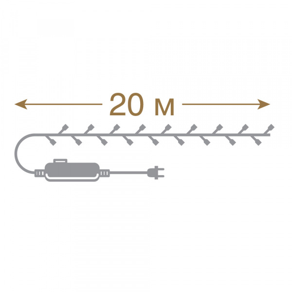 Электрогирлянда "Нить" 200 холодных LED ламп, контроллер 8 режимов, зеленый провод, 20 м, 220 v /20