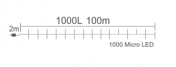 Гирлянда РОСА белый провод 100м, 1000 LED тепло-белый 4+1 флеш