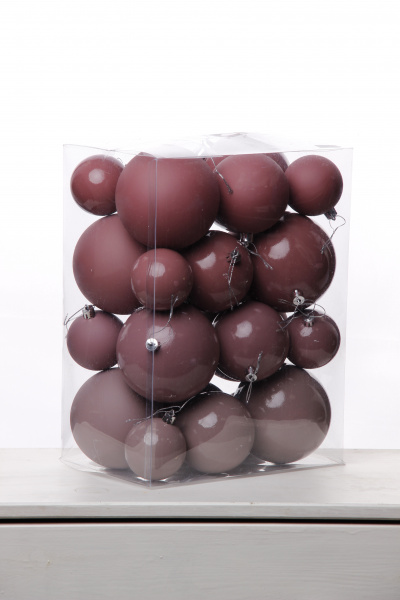 Набор шаров 6, 8, 10 см, пластик, матовый/глянцевый цвет 114/115/116/117, 24шт в ПВХ, РШ