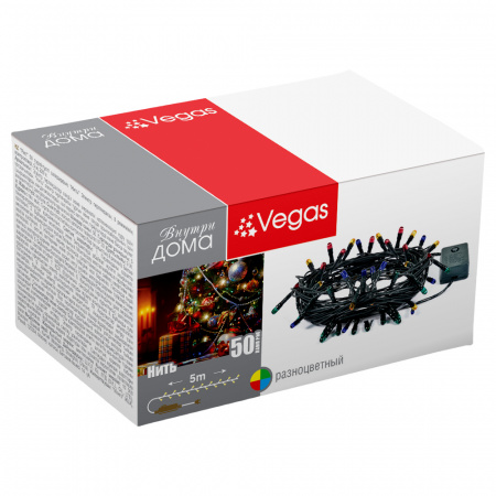 Электрогирлянда "Нить" 50  разноцветных ламп "рис", контроллер 8 режимов, зеленый провод, 5 м, 220 v /50