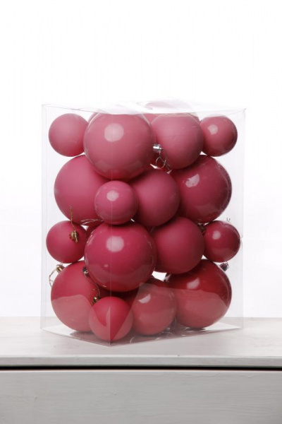 Набор шаров 6, 8, 10 см, пластик, матовый/глянцевый цвет 310/16/17/18, 24шт в ПВХ, РШ