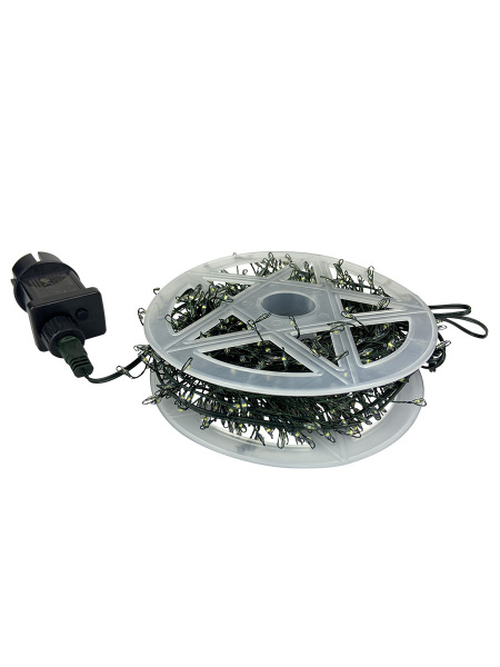 Электрогирлянда "Мишура " 900 холодных LED ламп , зеленый провод 30м. Длина провода от вилки до ламп