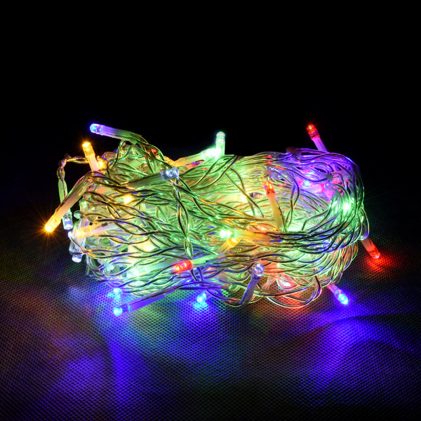 24V Электрогирлянда-конструктор "Бахрома" 64 разноцветных LED ламп (12 мигающих), 12 нитей, прозрачный провод, 2*1 м /32/4