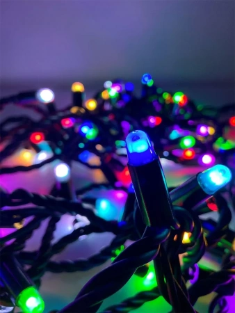 Электрогирлянда нить "Хамелеон" 125 мульти RGB ламп , черный каучуковый провод 10м, для улицы