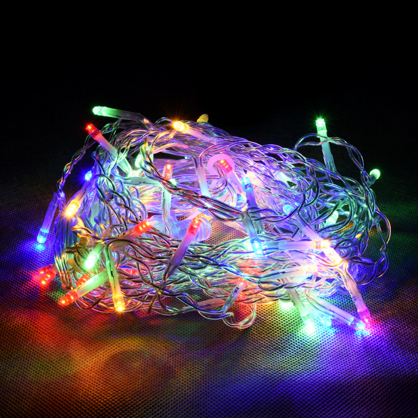 24V Электрогирлянда-конструктор "Бахрома" 64 разноцветных LED ламп, 12 нитей, прозрачный провод, 2*1 м /32/4