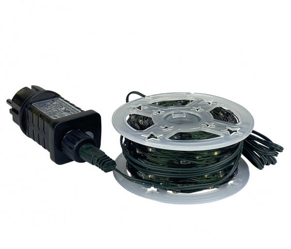 Электрогирлянда "Роса" 1000 теплых LED ламп , зеленый провод 100м. Длина провода от вилки до ламп 3