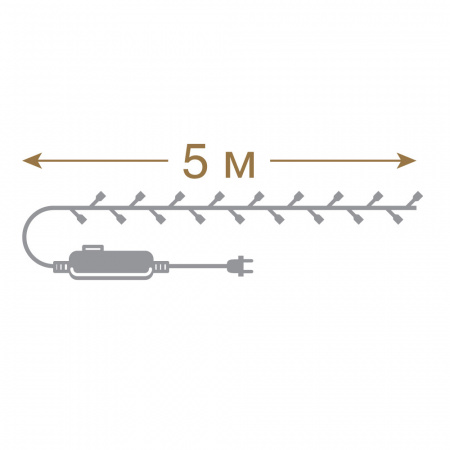 Электрогирлянда "Нить" 50  разноцветных ламп "рис", контроллер 8 режимов, зеленый провод, 5 м, 220 v /50