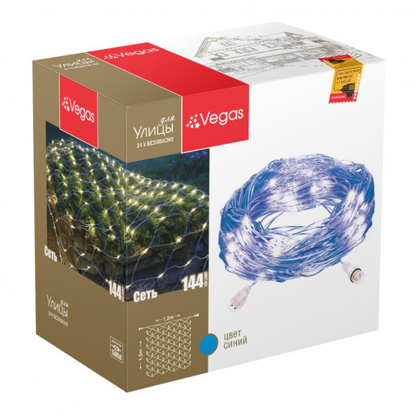 24V Электрогирлянда-конструктор "Сеть" 144 синих LED ламп, прозрачный провод, 1,2*1,5 м /32/4