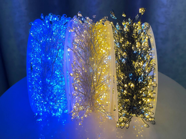 Гирлянда МИШУРА провод белый 50м, 1500 LED синий