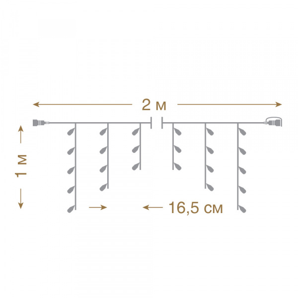 24V Электрогирлянда-конструктор "Бахрома" 64 разноцветных LED ламп, 12 нитей, прозрачный провод, 2*1 м /32/4