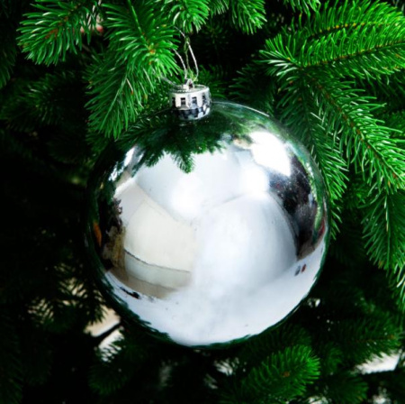 Шар новогодний глянцевый пластик серебро