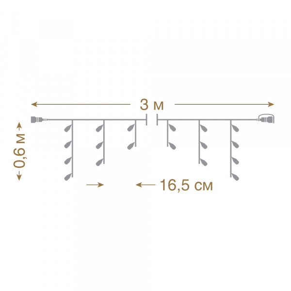 24V Электрогирлянда-конструктор "Бахрома" 72 теплых LED ламп, 18 нитей прозрачный провод, 3*0,6 м /60/4