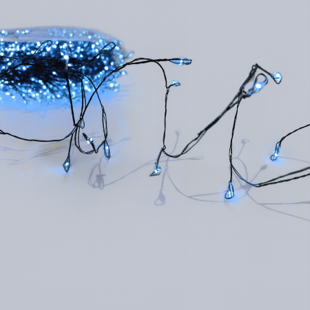 Гирлянда МИШУРА провод белый 30м, 1000 LED синий +1флеш