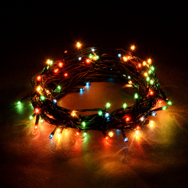 Электрогирлянда "Нить" 100  разноцветных ламп "рис", контроллер 8 режимов, зеленый провод, 10 м, 220 v /50