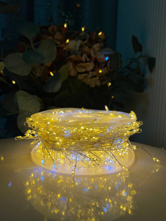 Гирлянда МИШУРА провод белый 30м, 1000 LED -желтый+1 флеш