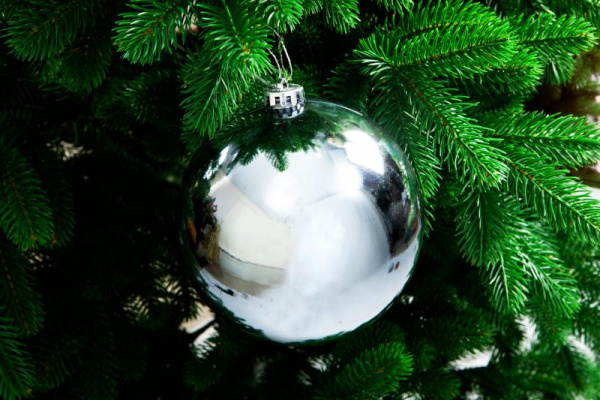 Шар новогодний глянцевый, пластик, 12см, серебро