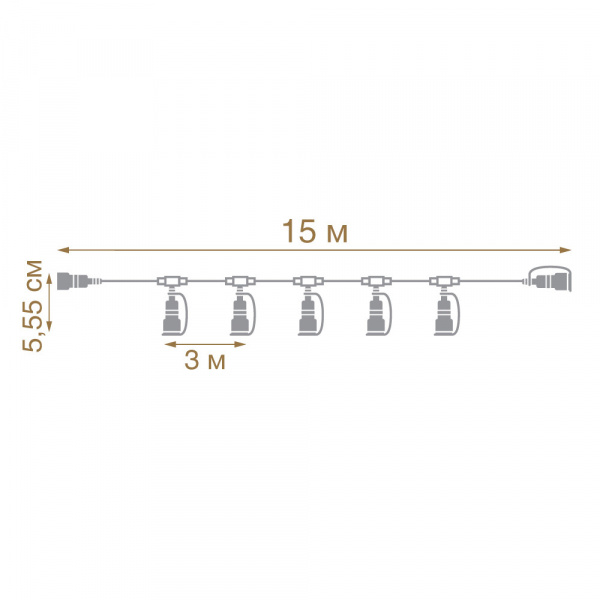 24V Удлинитель для гирлянд с 5 гнездами, 15 м /20/4