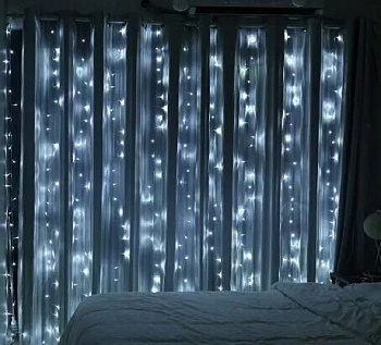 Занавес 3 на 3м белый 8 режимов, пульт