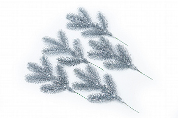 Ветка (лапка) литая серебро в глиттере (уп. 5 шт)