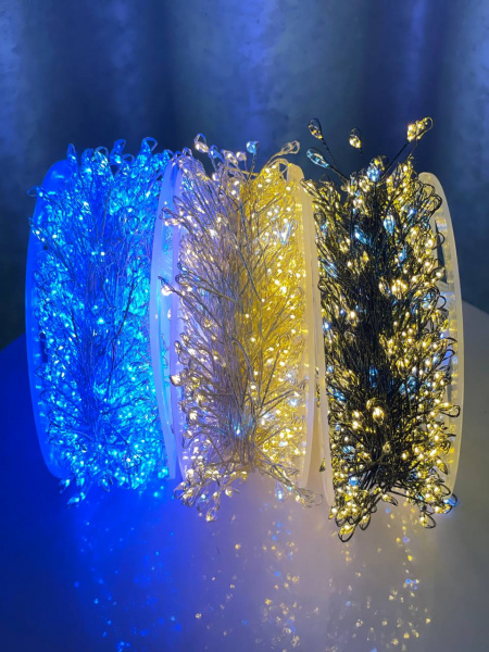 Гирлянда МИШУРА провод зел 50м, 1500 LED тепло белый
