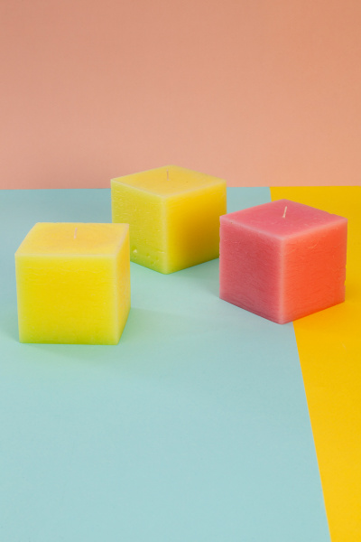 Декоративные свечи для дома "Калейдоскоп", Набор 3 шт, форма куб, (н-р №17)