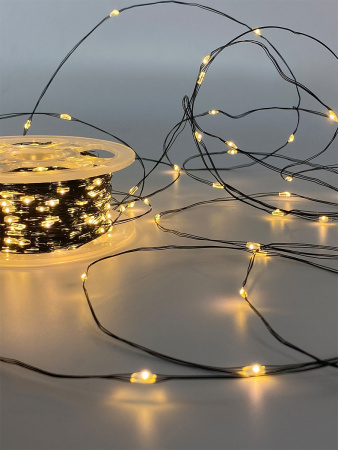 Электрогирлянда РОСА 1000 теплых LED ламп , зеленый провод 100м. Длина провода от вилки до ламп 3 м. Евро вилка